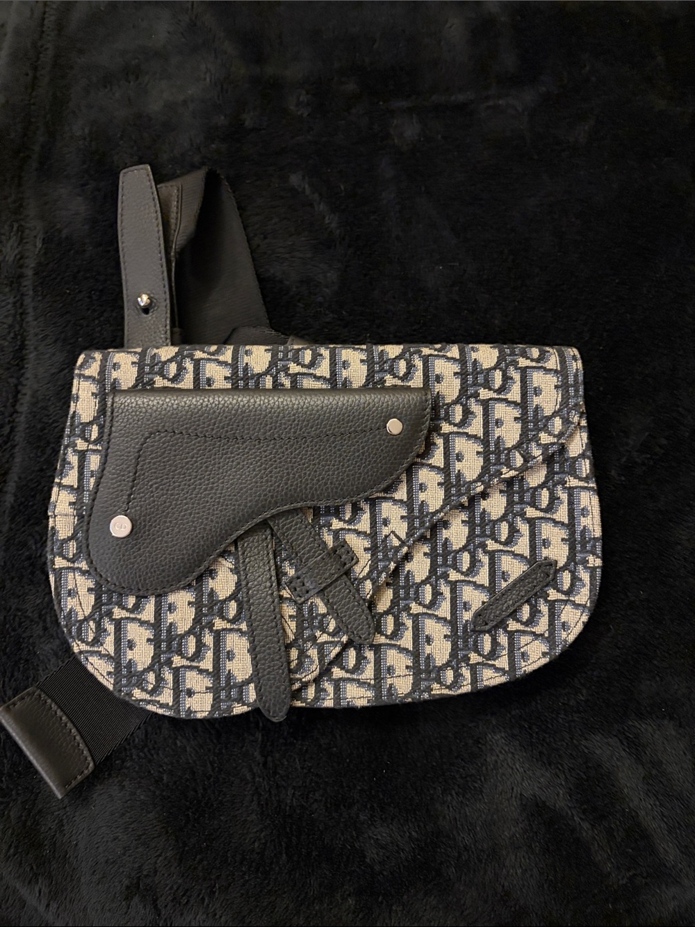 DIOR Black and Beige Oblique Saddle Bag